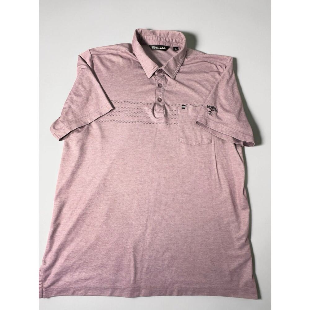 TravisMathew Men’s XL Pink Stripe Golf Polo Pocket Abilene Country Club Shirt